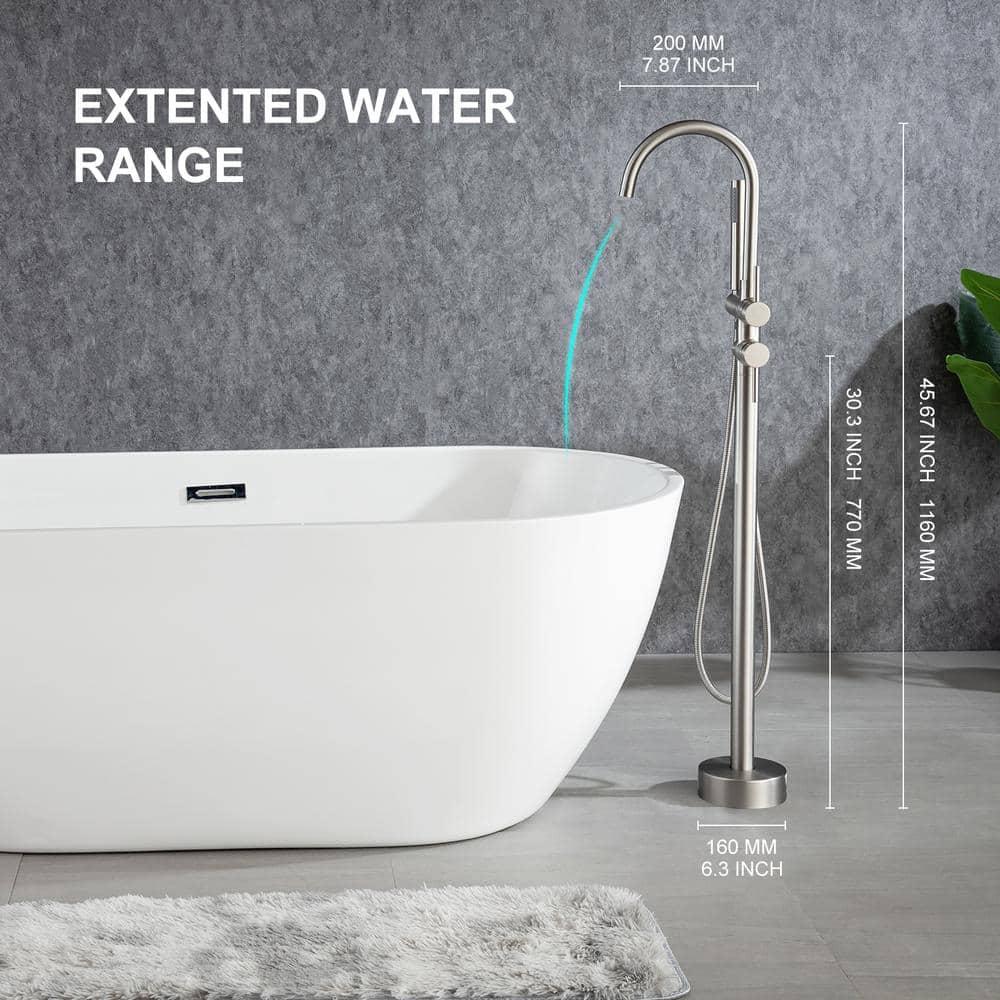 Double Handle Floor Mounted Freestanding Tub Filler With Handshower