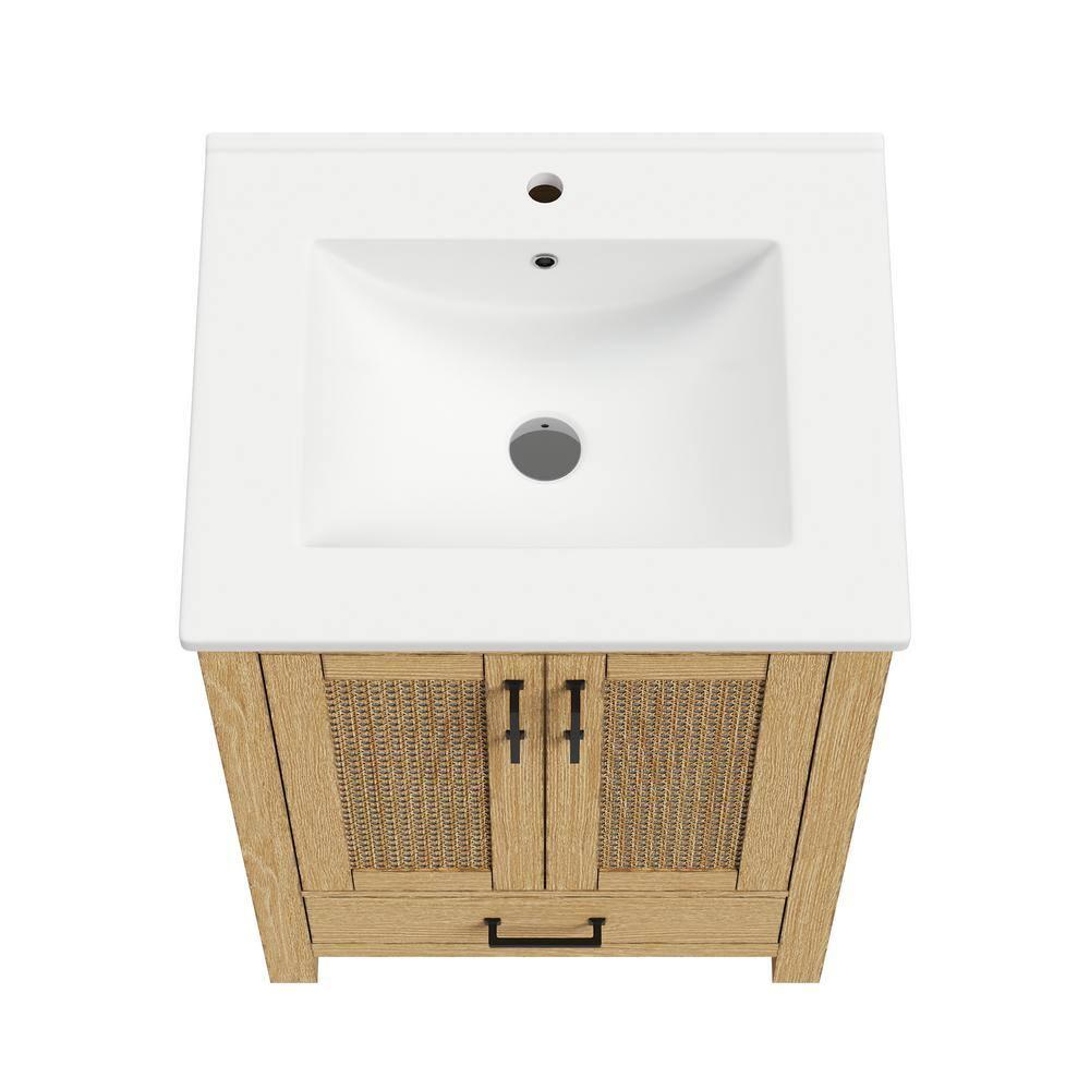DeerValley Cove 24" Fully Assembled Single Bathroom Vanity with Ceramic Top, Soft-close Doors and Drawer