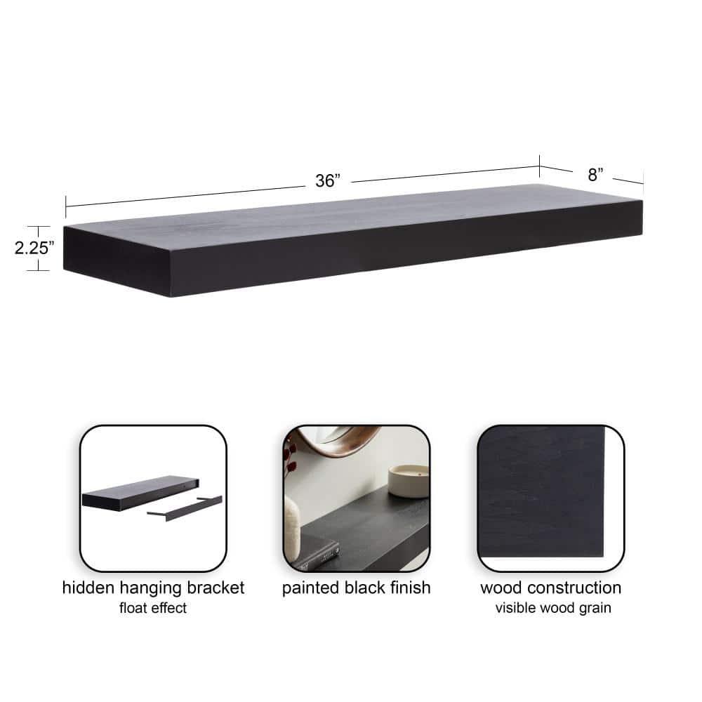 Kate & Laurel All Things Decor 36"x8" Havlock Wood Floating Shelf Black