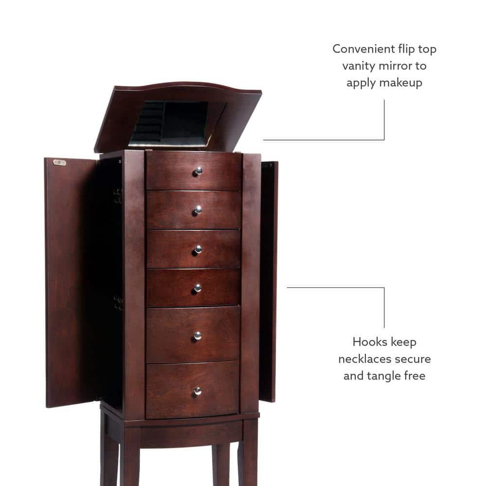 DEBLIT Contemporary Jewelry Armoire with 6 Drawers, Engineered Wood Finish, Merlot