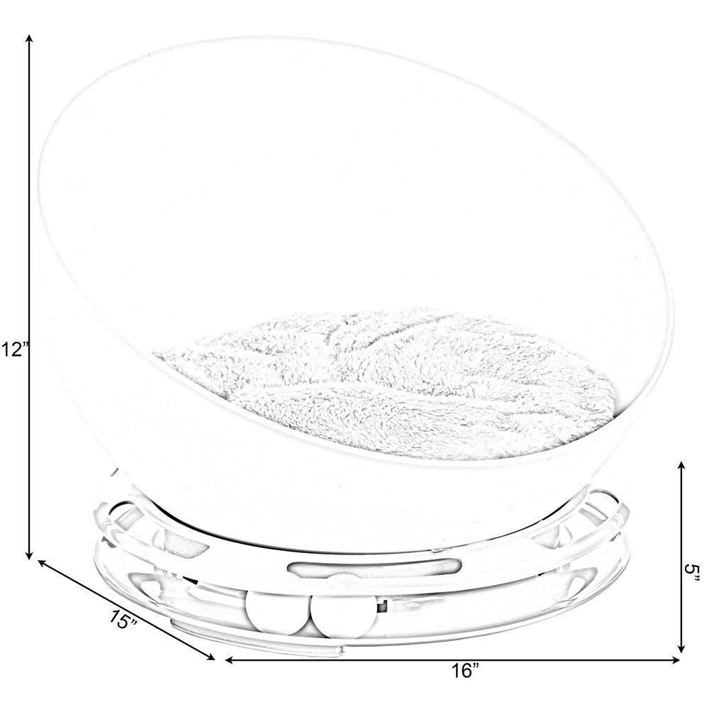 White Plastic Round Cat Lounge with Plush Velvet Cushion