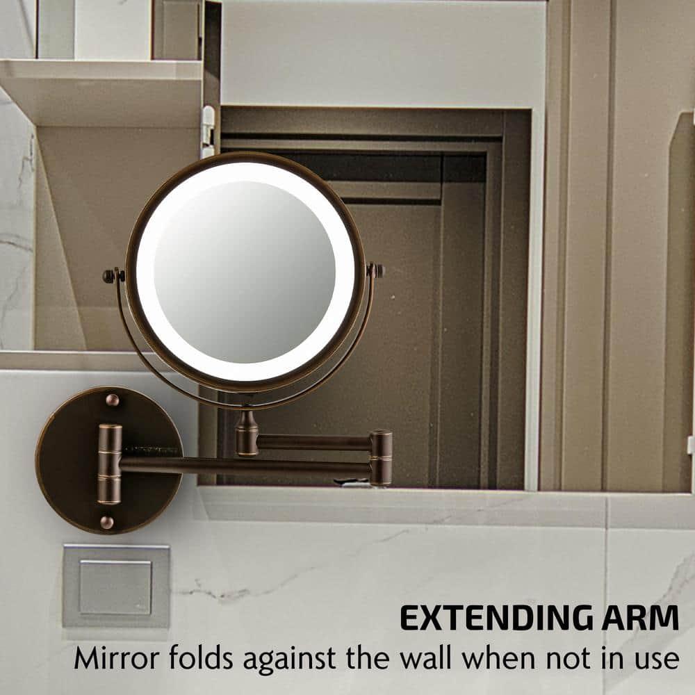 Ovente OVENTE 7" Lighted Wall Mount Makeup Mirror with 1X/10X Magnification, Cordless Double Sided Magnifying Round Vanity Mirror, 360° Swivel Design, Extendable and Folding Arm, Antique Bronze MFW70ABZ1X10X