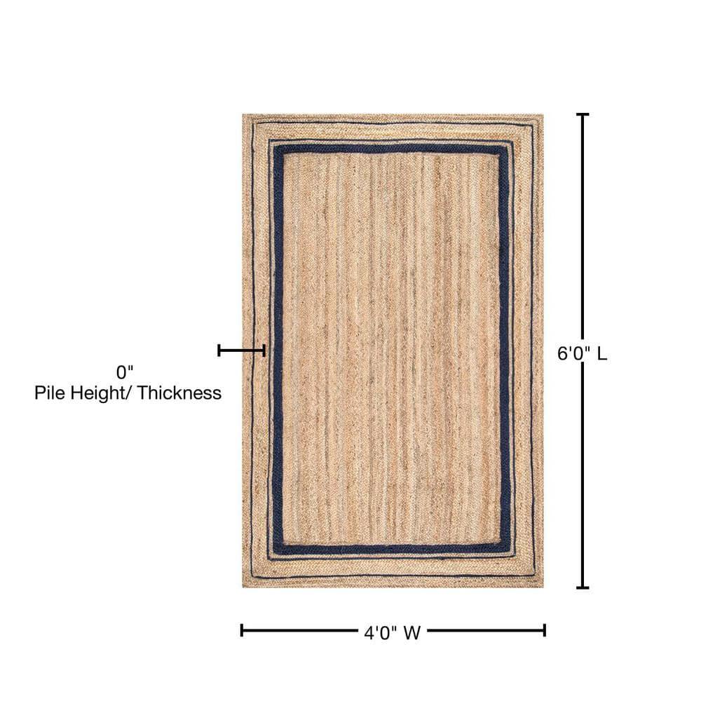 Nuloom Rikki Bordered 4x6 Jute Indoor Area Rug for Dining Room Rug Neutral Rug Living Room Rug Kitchen, Navy/Natural