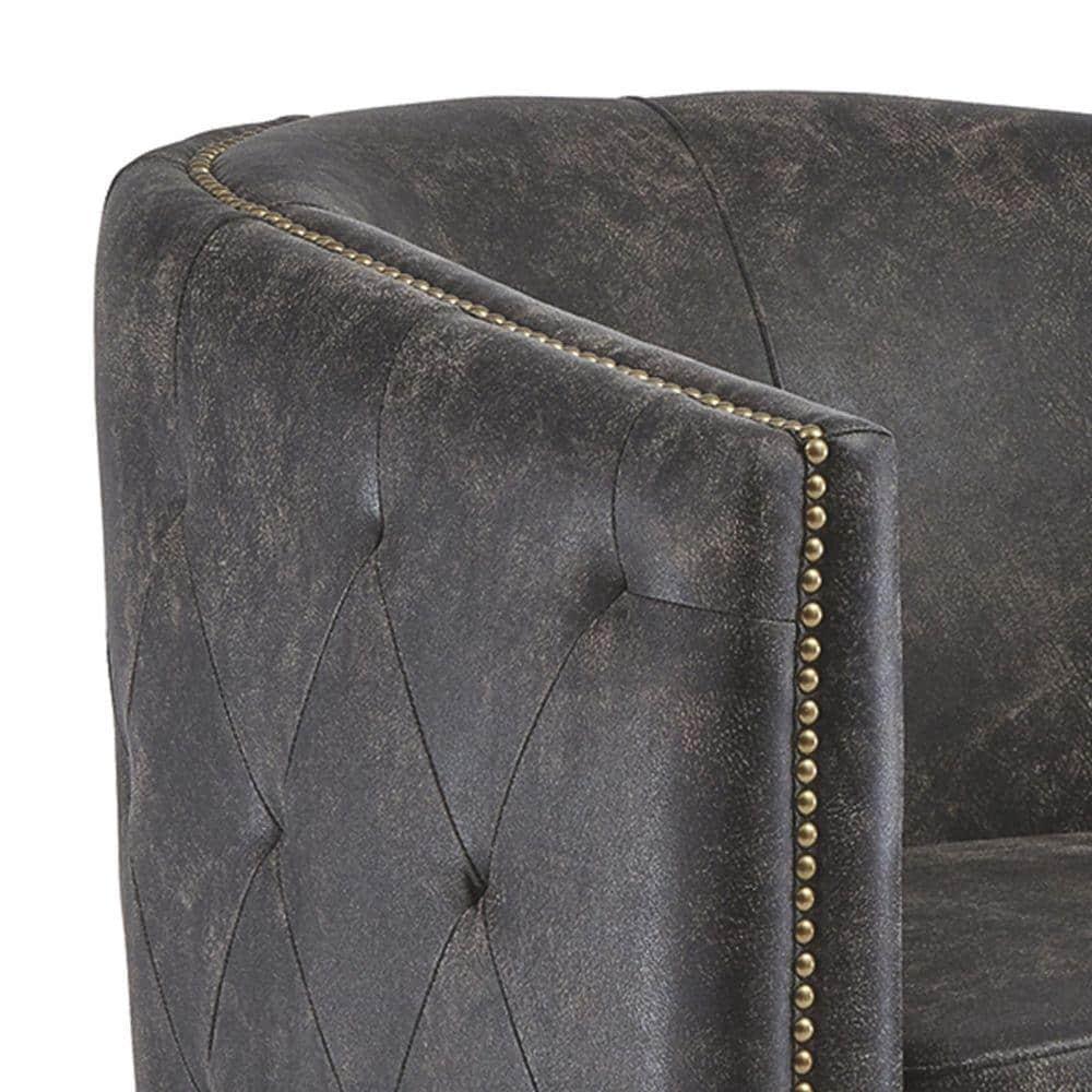 31 Inch Barrel Back Leatherette Swivel Accent Chair Black - Saltoro Sherpi