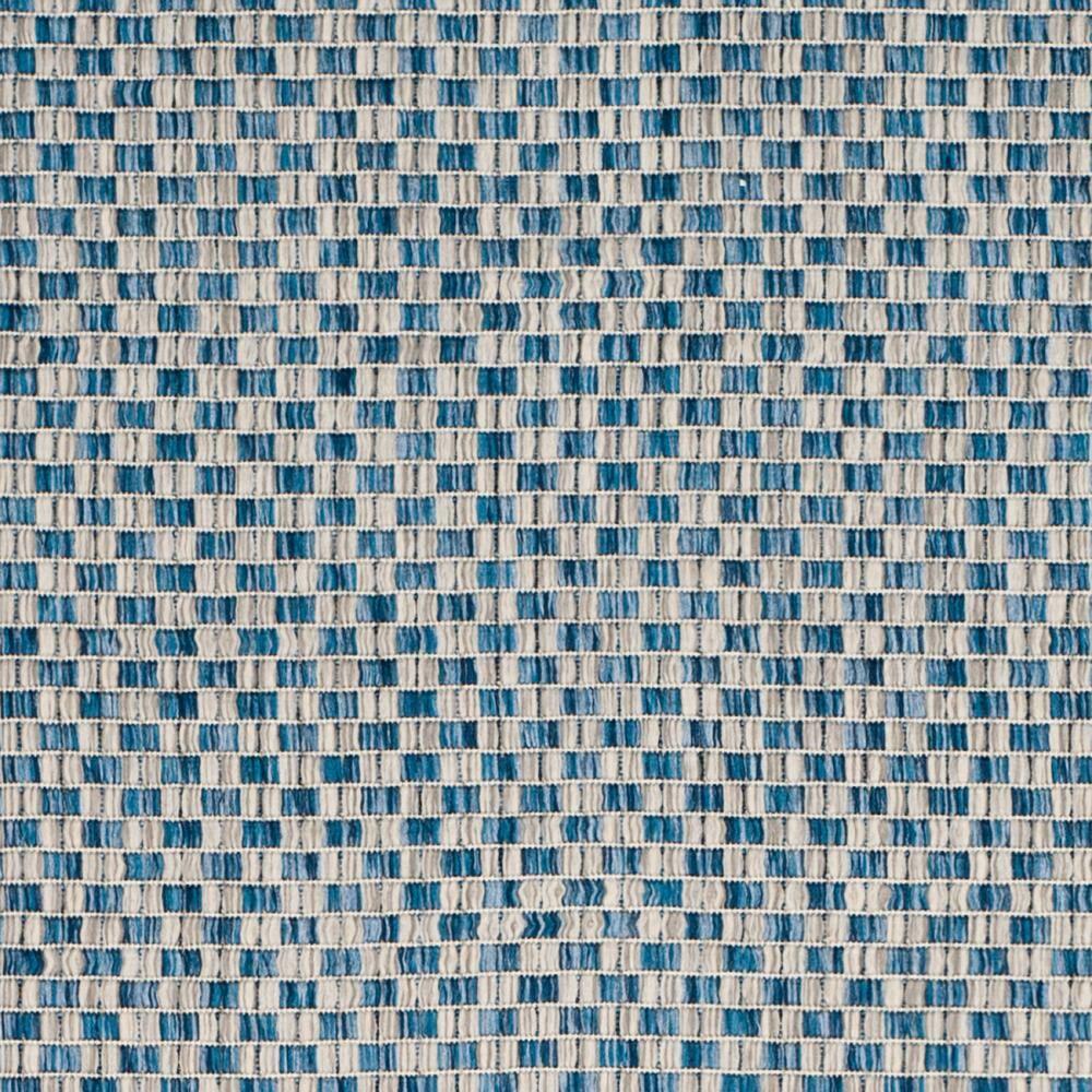 SAFAVIEH Courtyard Blair Geometric Indoor/Outdoor Runner, 2'3" x 14', Blue/Light Grey