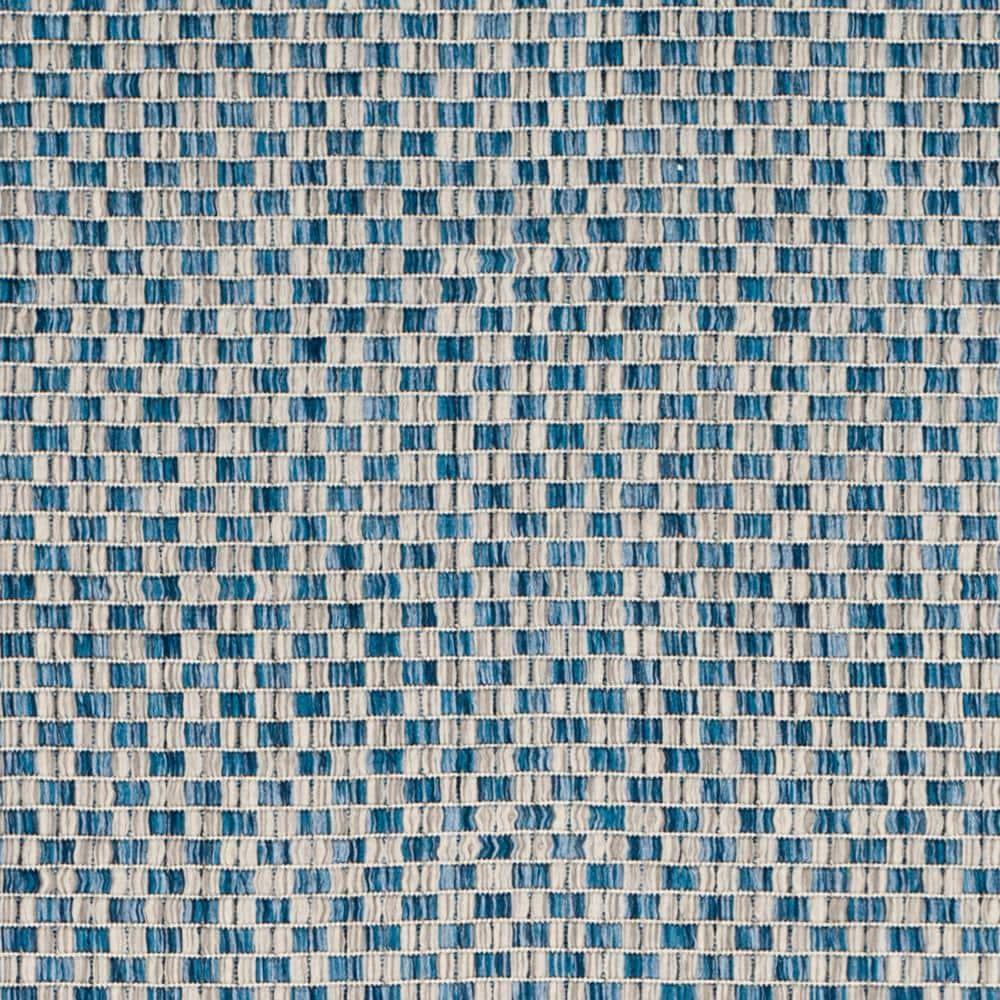 SAFAVIEH Courtyard Blair Checkered Indoor/Outdoor Runner Rug, Blue/Light Grey, 2'3" x 6'7"