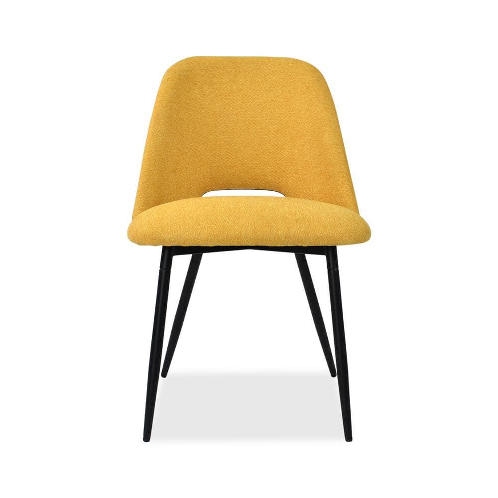 Edwin 21.6" Wider Seat Yellow Upholstered Dining Chairs Set Of 2,Modern Kitchen Armless Dining Chair With Black Metal Legs-Maison Boucle
