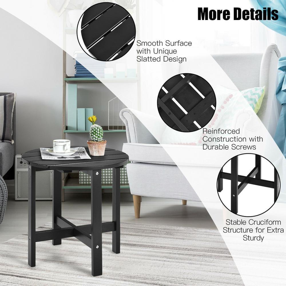 Costway 18'' Patio Round Side End Coffee Table Wooden Slat Garden Deck Black