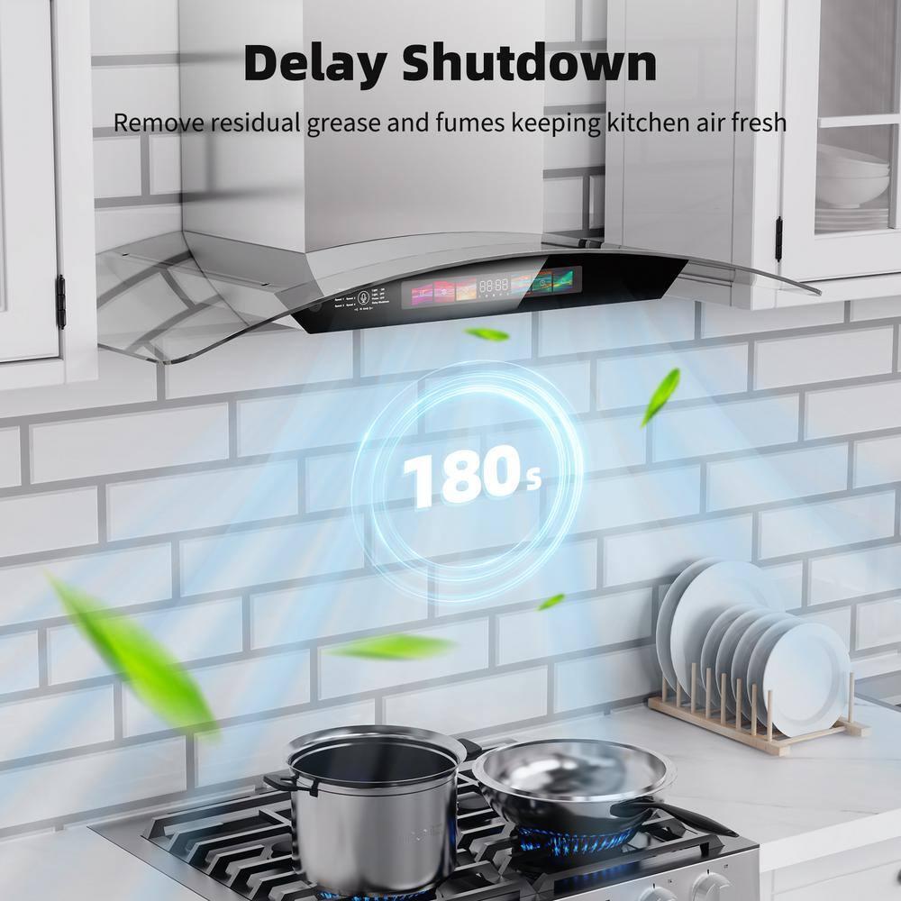 BRANO 30 inch Wall Mount Range Hood 900 CFM, Voice/Gesture/Touch Control, Stainless Steel Kitchen Hood Vent with 4 Speed Exhaust Fan, Adjustable Lights, Memory Mode