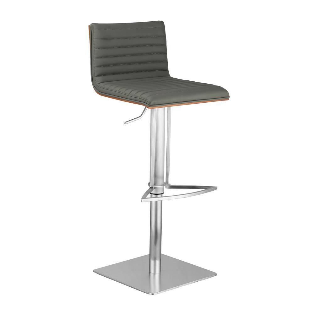 Cafa Adjustable Swivel Walnut Wood and Stainless Steel Metal Bar Stool
