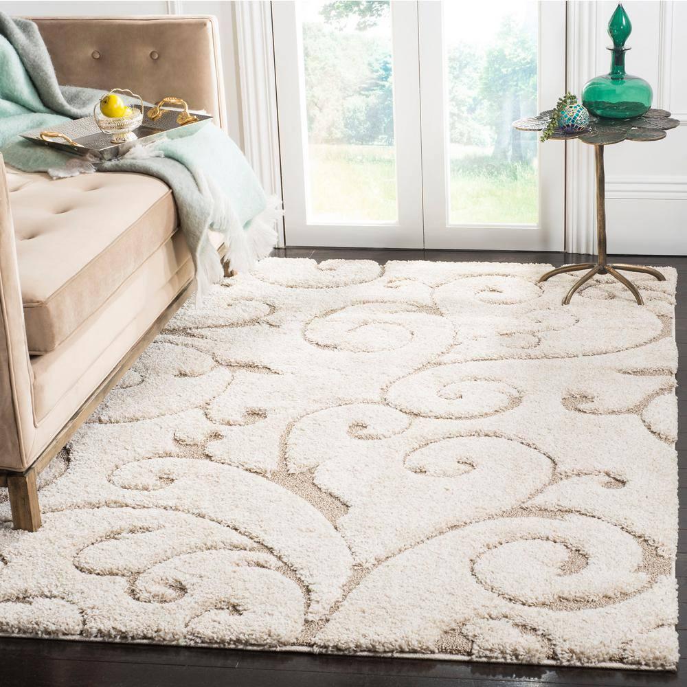 Florida Shag SG455 Power Loomed Indoor Area Rug - Cream/Beige - 4'x4' - Safavieh.