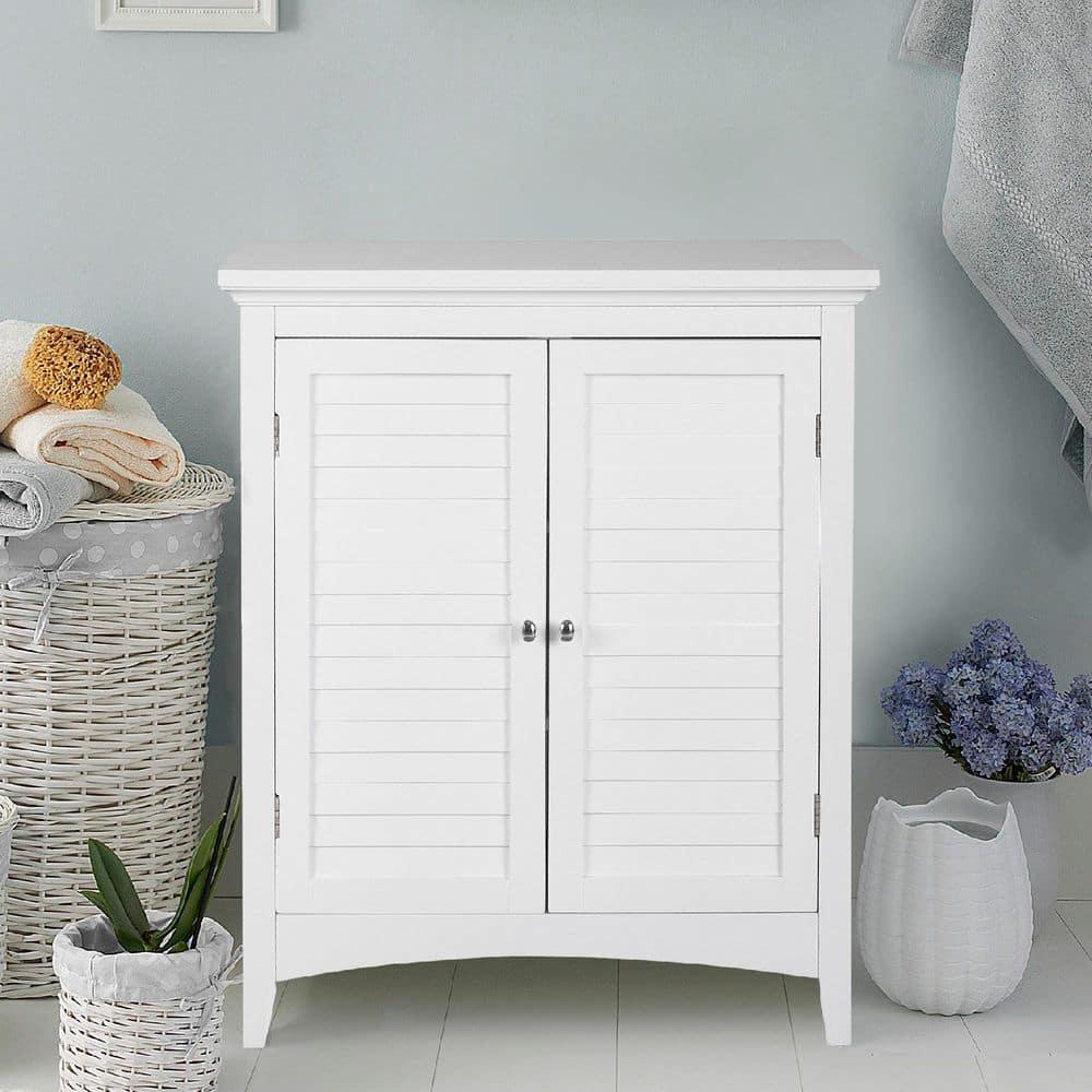 White Engineered Wood Bathroom Floor Cabinet with Adjustable Shelving