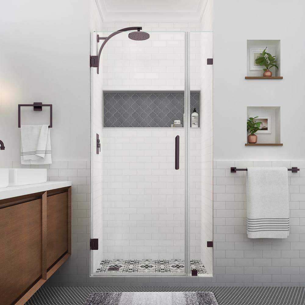 Nautis XL 35.25 - 36.25 in. W x 80 in. H Hinged Frameless Shower Door with Clear StarCast Glass