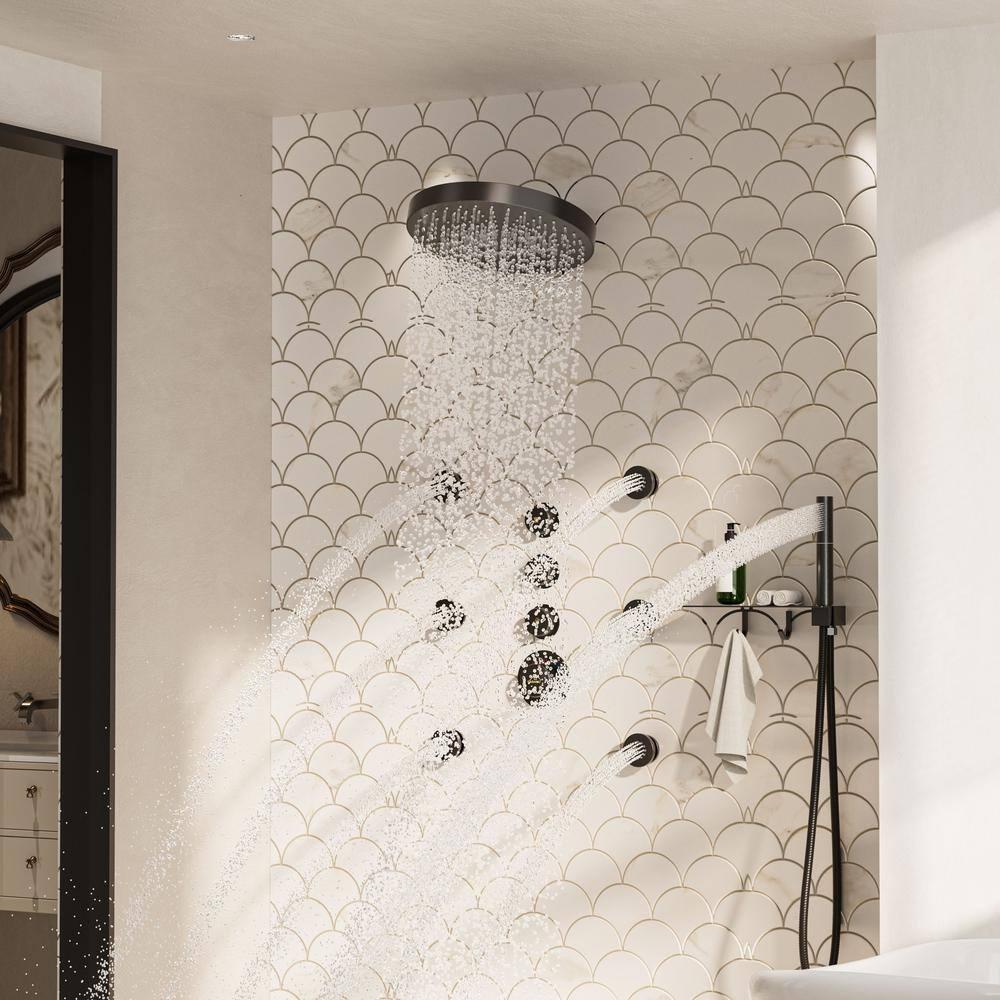 CASAINC KCHS0005-12MB Rainfall Thermostatic Shower System with Body Jets, 2-Sprays Shower Head and a Shelf