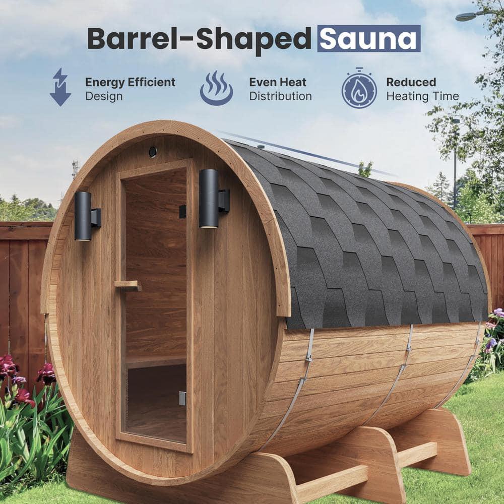 ALEKO Red Cedar Barrel Sauna with Panoramic Window - 8 kW UL Certified KIP Harvia Heater - 6-8 Person | Wayfair