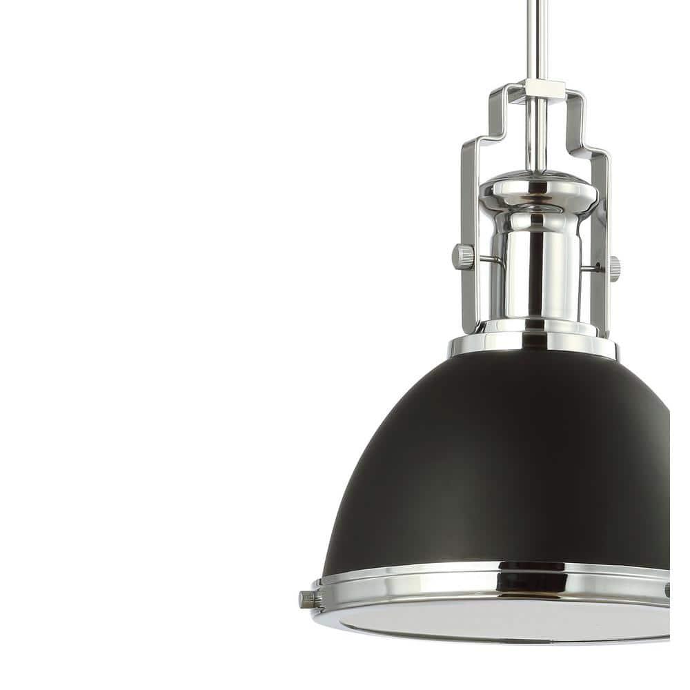 Homer 10" 1-Light Modern Industrial Iron LED Dome Pendant, Black/Chrome
