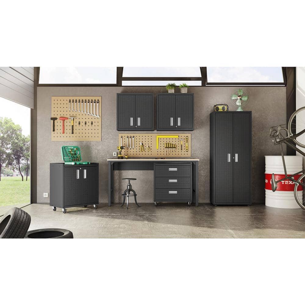 Manhattan Comfort Floating Metal Garage Cabinet Charcoal, Gray
