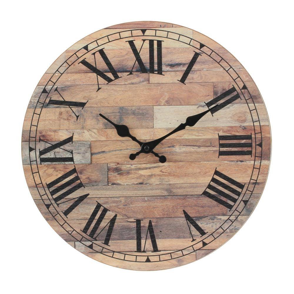 14" Wooden Roman Numeral Wall Clock Brown - Stonebriar Collection: MDF Composite, Traditional Decor, Indoor Use