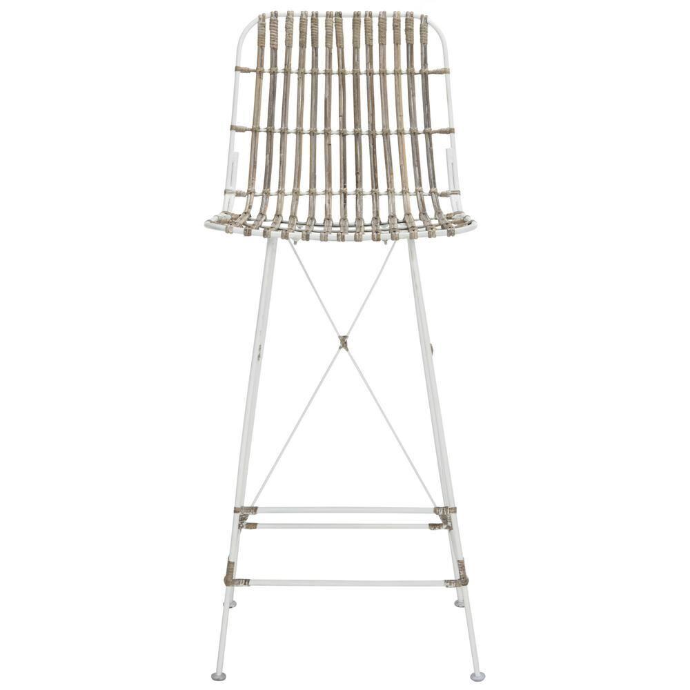 Minerva Wicker Bar Stool (Set of 2) - WIK6508 - White/White - Safavieh