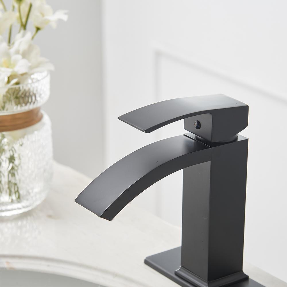 BWE Waterfall Single Hole Single-Handle Low-Arc Bathroom Sink Faucet With Pop-up Drain Assembly
