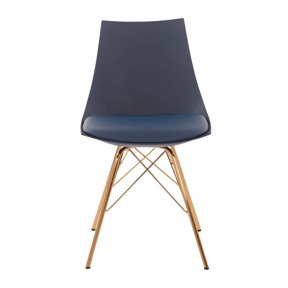OSP Home Furnishings Oakley Chair in Navy Faux Leather with Gold Chrome Base
