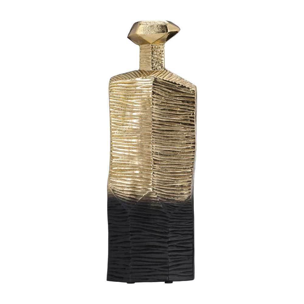 7"Lx4"Wx20"H, Metal Rigged Vase, Gold/Black Finish, Decorative Vase for Centerpieces and Home Decor, Perfect for Bedrooms, Dining Rooms, or Living Rooms