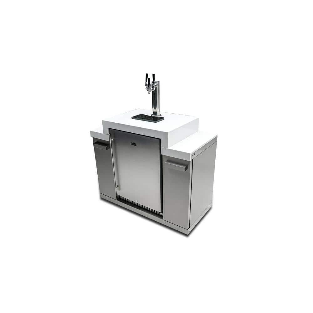 Mont Alpi MA-KEG Stainless Steel Outdoor Rated 3 Beer Tap Kegerator Keg Center Refrigerator Module with Digital Display + White Granite Countertop - Holds 3 Pony Kegs - Fits Island Grills