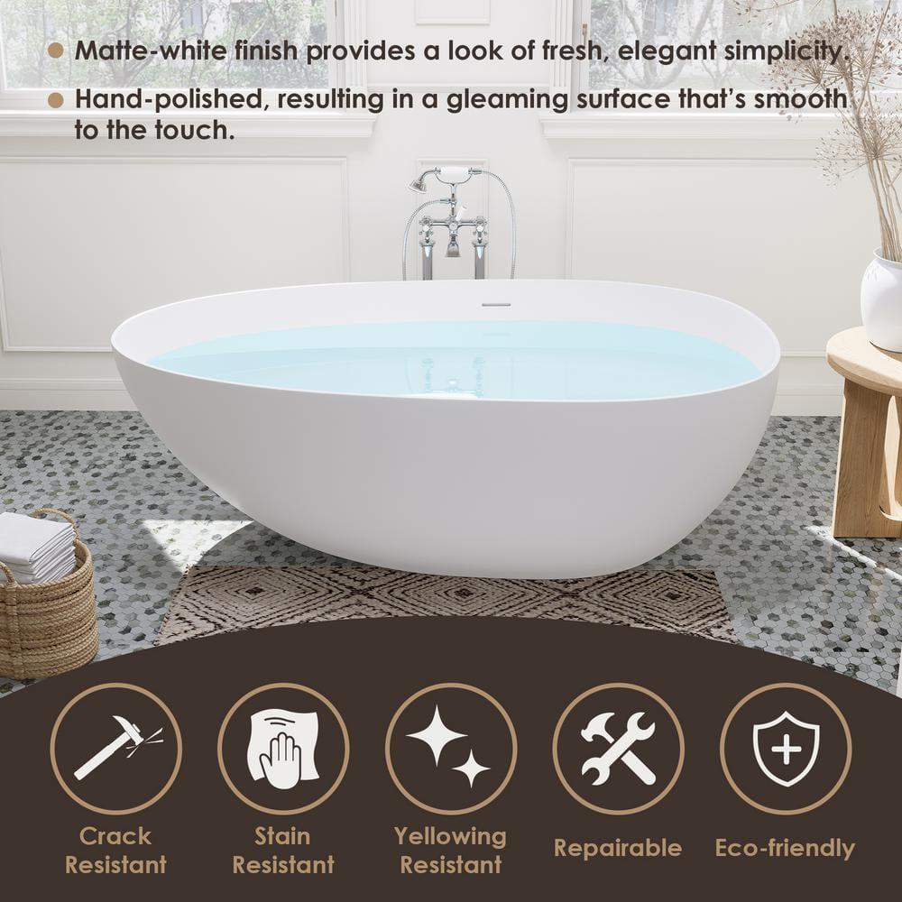 Giotto 59.1" x 30.7" Freestanding Soaking Stone Rein Bathtub