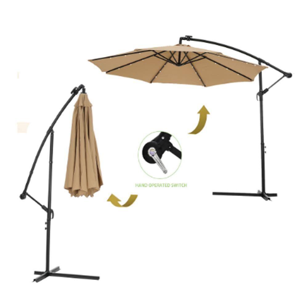 10 FT Solar LED Patio Umbrella with Hanging Cantilever Design, 32 Lights, Adjustable Tilt, Waterproof and UV Protection for Outdoor Garden, Deck, and Patio
