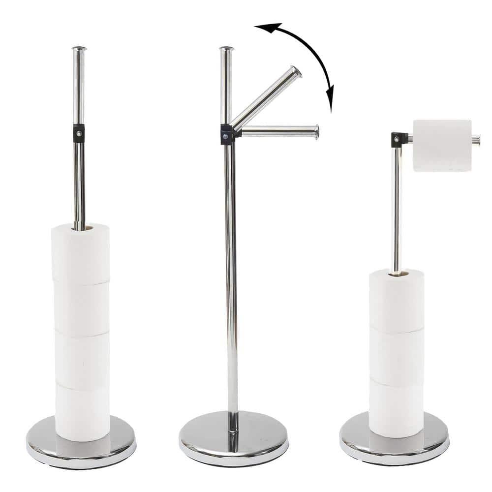 6715 Modern Freestanding Toilet Paper Dispenser and Reserve with Folding Arm for Compact Bathrooms