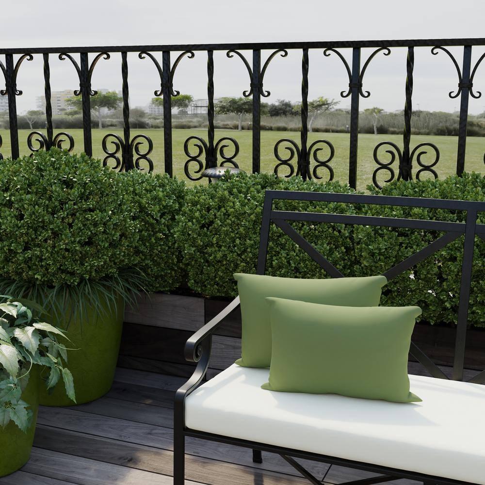 Jordan Manufacturing 18" x 12" Green Solid Outdoor Lumbar Throw Pillow (Set of 2)