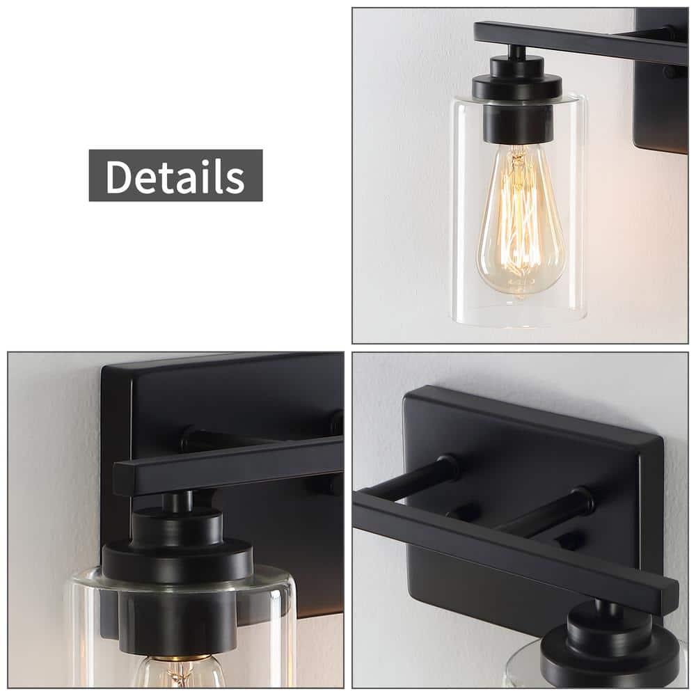 Kawoti  2-Light Dimmable Bathroom Vanity Light with Clear Glass Shade Black