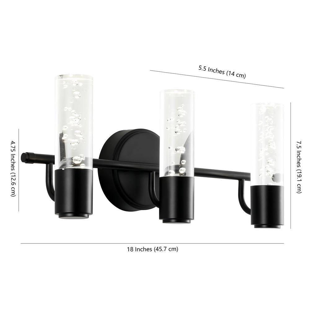 Bolha 18" 3-Light Minimalist Modern Bubble Acrylic/Iron Integrated LED Vanity Light, Black