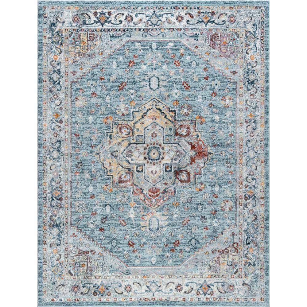 Tayse Wakefield 5 x 8 (ft) Loomed Polypropylene Gray Blue Rectangular Indoor Area rug