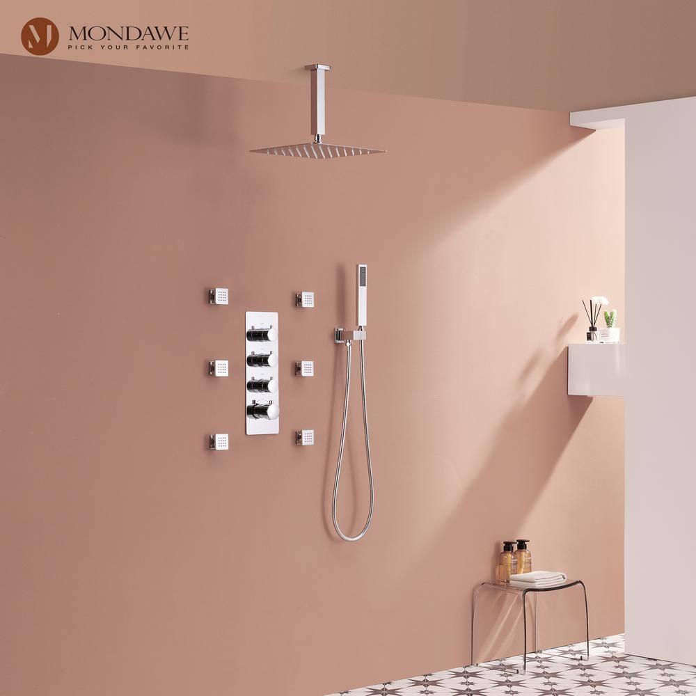 Herathena 3 Functions Ceiling Mounted Luxury Shower System with 6 Body Jets (Rough-in Valve Included)