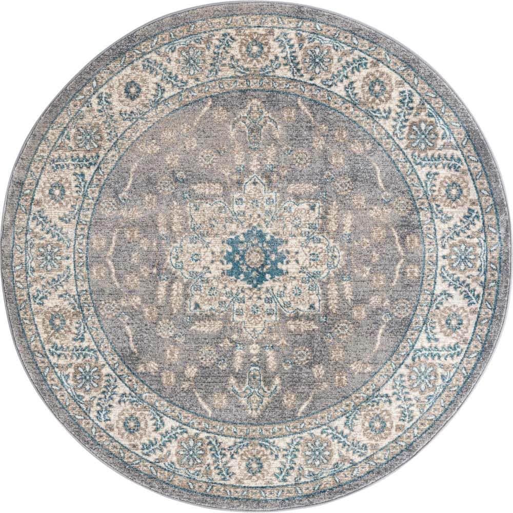 Unique Loom 5' 1 x 5' 1 Round Gray Salzburg Altstadt Area Rug