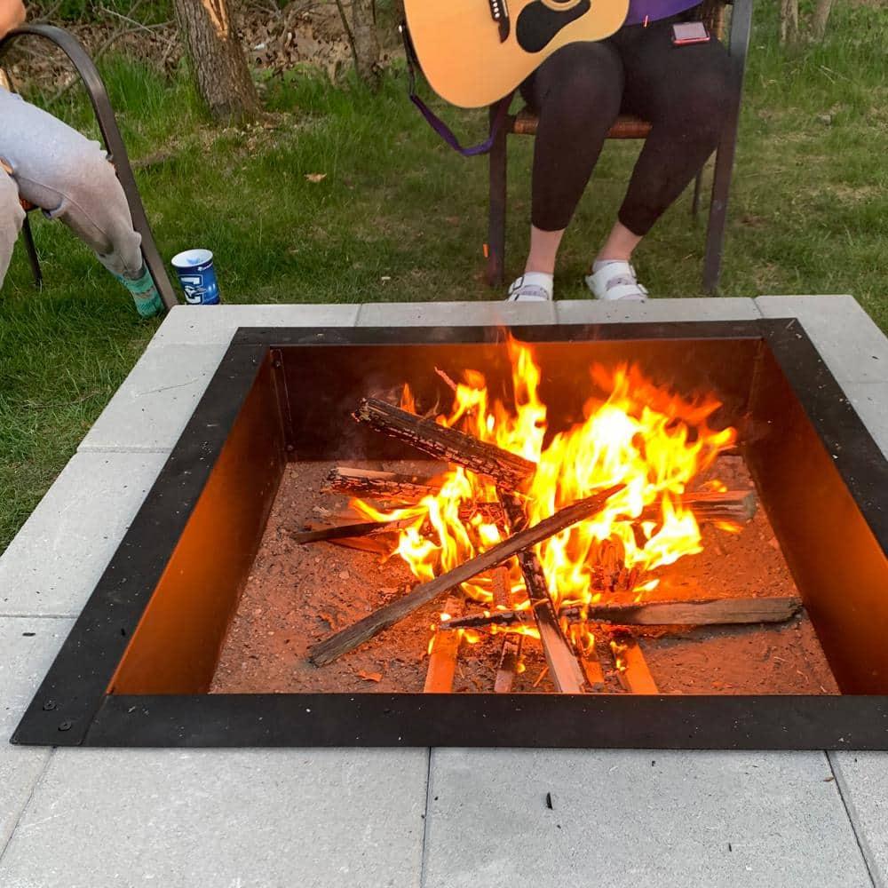 Sunnydaze Outdoor Heavy-Duty Steel Portable Above Ground or In-Ground Square Fire Pit Liner Ring - 36" - Black