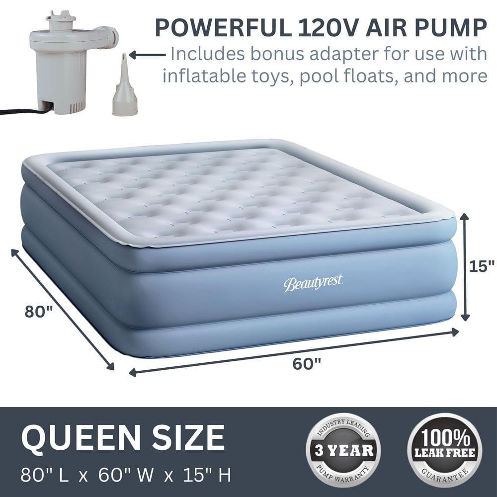 Beautyrest Raised Queen Air Mattress with Pump and Velveteen Surface