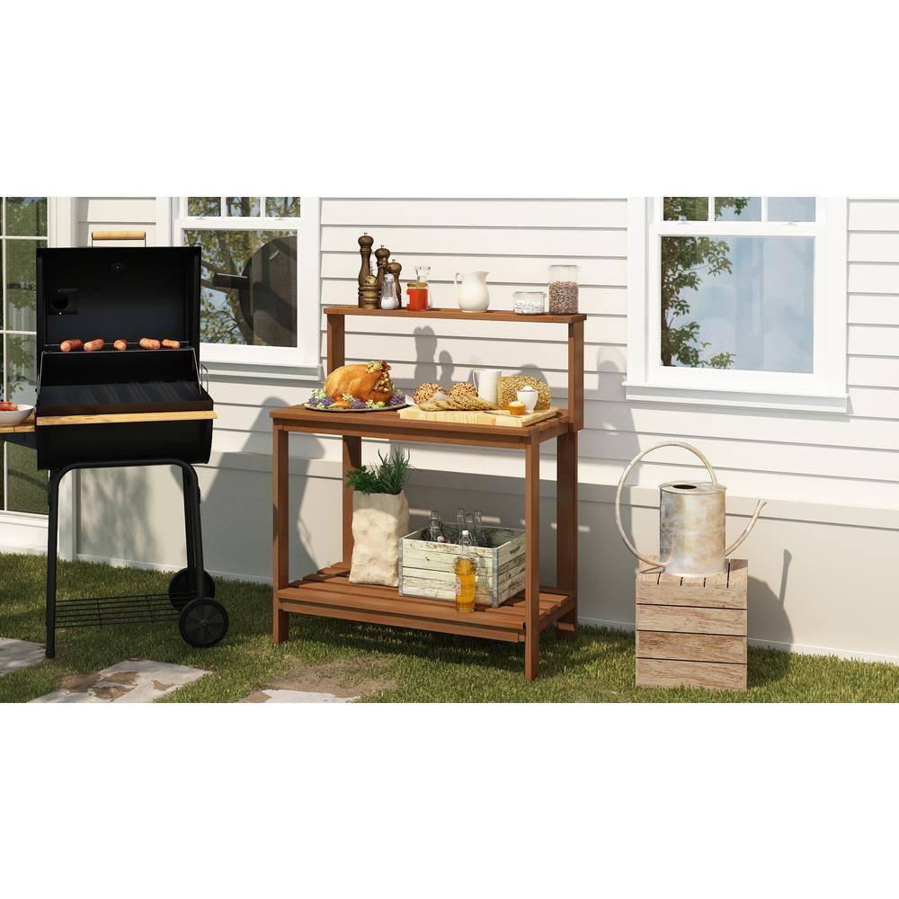 Furinno Tioman Outdoor Natural Wood Potting Bench Brown