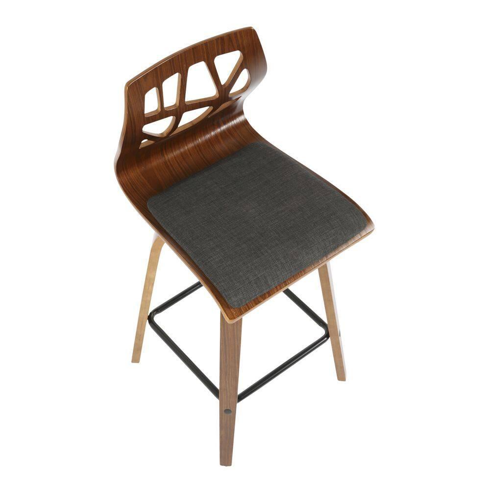 Set of 2 Folia Counter Height Barstools Walnut/Charcoal - LumiSource: Upholstered, Wood Frame, Fixed Height