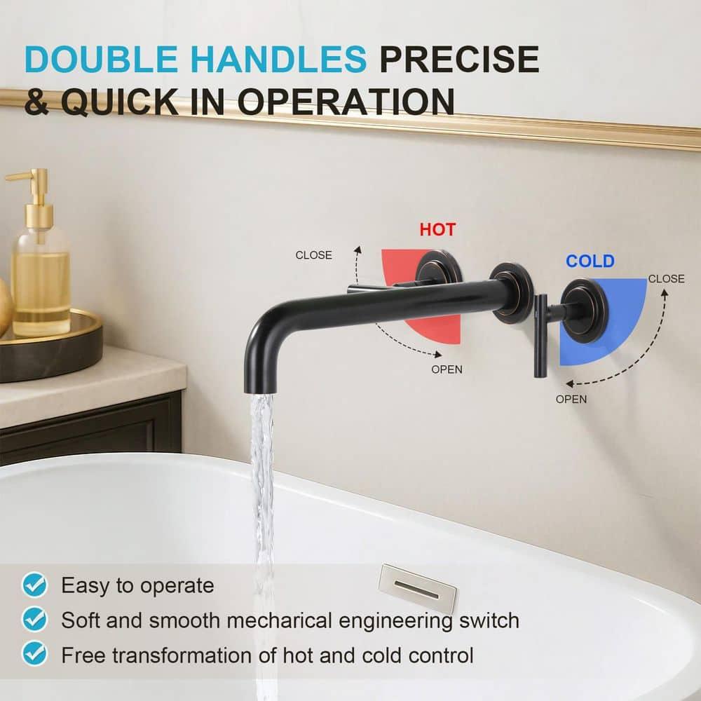 2-Handle 2-Hole Wall Mounted Bathroon Sink Faucet In Spot Resist (Valve Included)