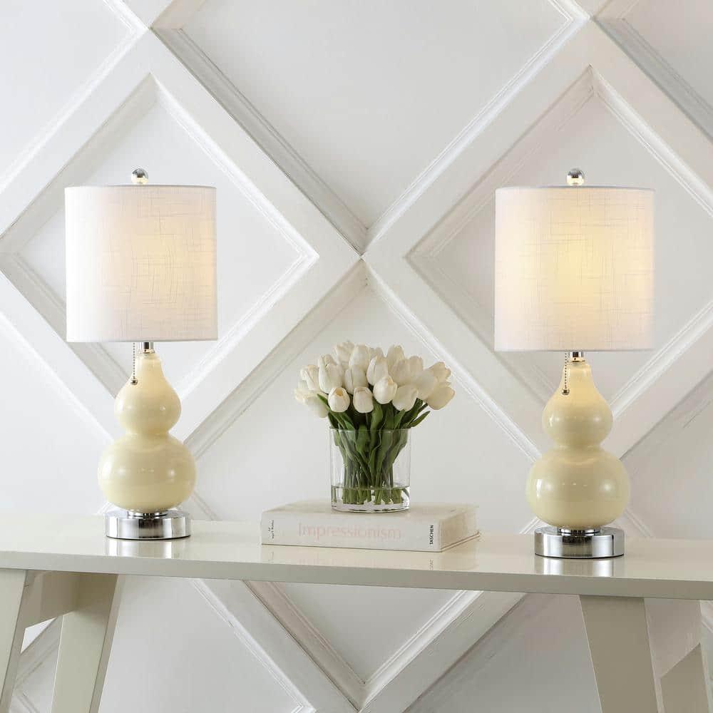 JONATHAN Y JYL1125A-SET2 Cora 22" Classic Vintage Glass LED Table Lamp with USB Charging Port, Coastal, Contemporary, Traditional for living room, bedroom Bulb Included, Cream (Set of 2)