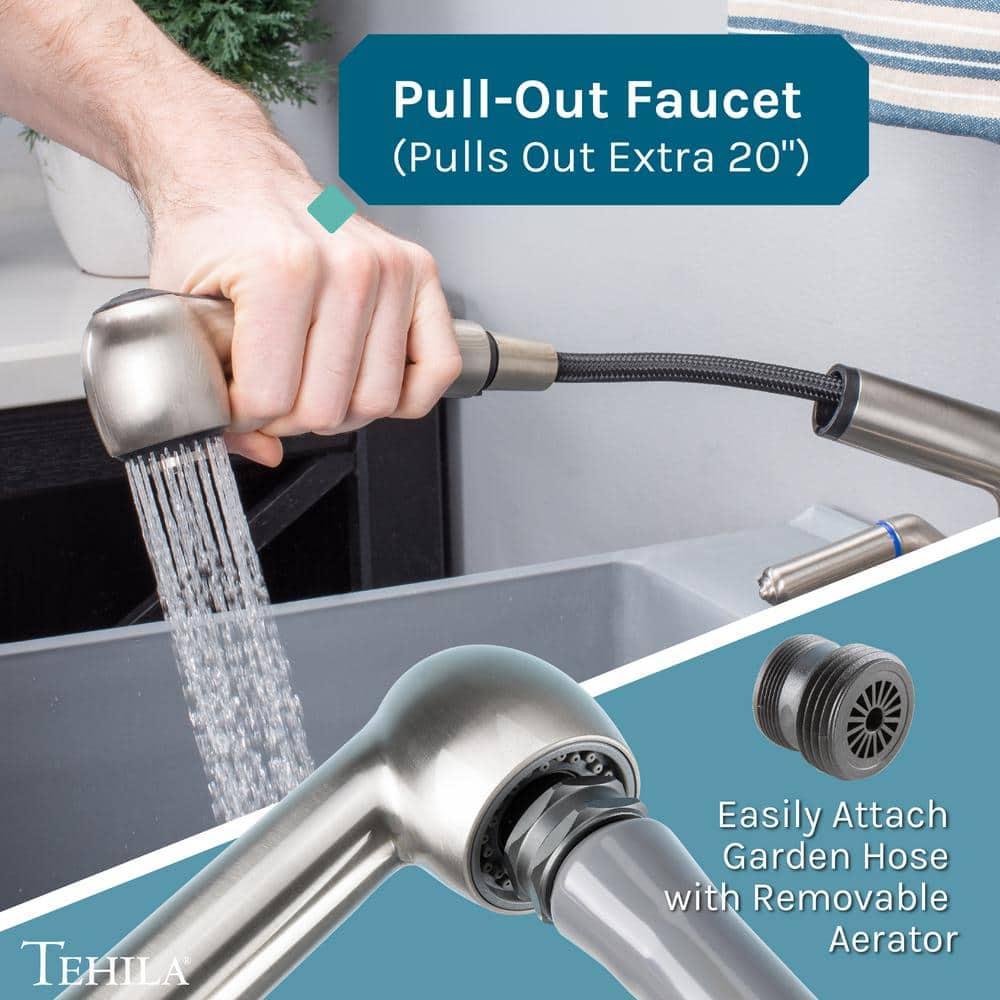 Tehila Wall Mounted Gray Utility Sink with Stainless Finish Pull-out Faucet