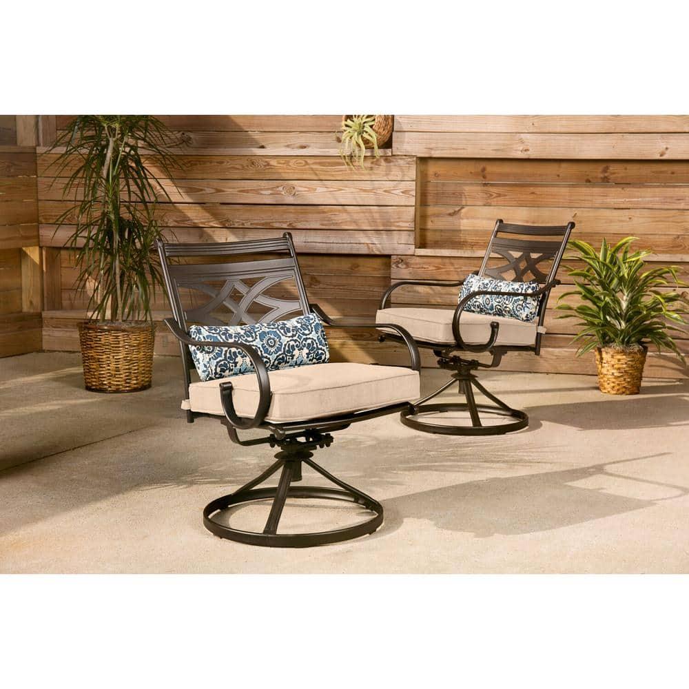 Hanover Montclair 7-Piece Steel Dining Set with 6 Swivel Rockers and Dining Table, Seats 6