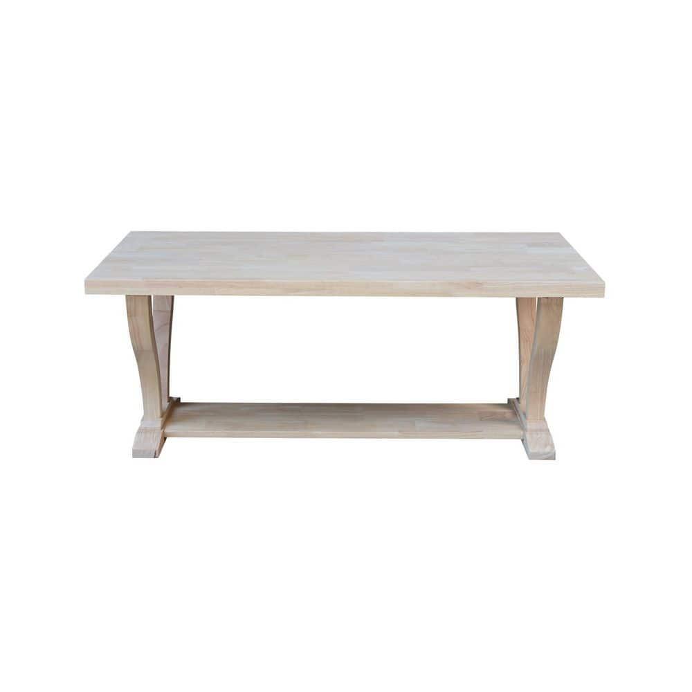 Lacasa Solid Wood Coffee Table Unfinished - International Concepts: Rubberwood, Transitional Style, Fixed Shelf