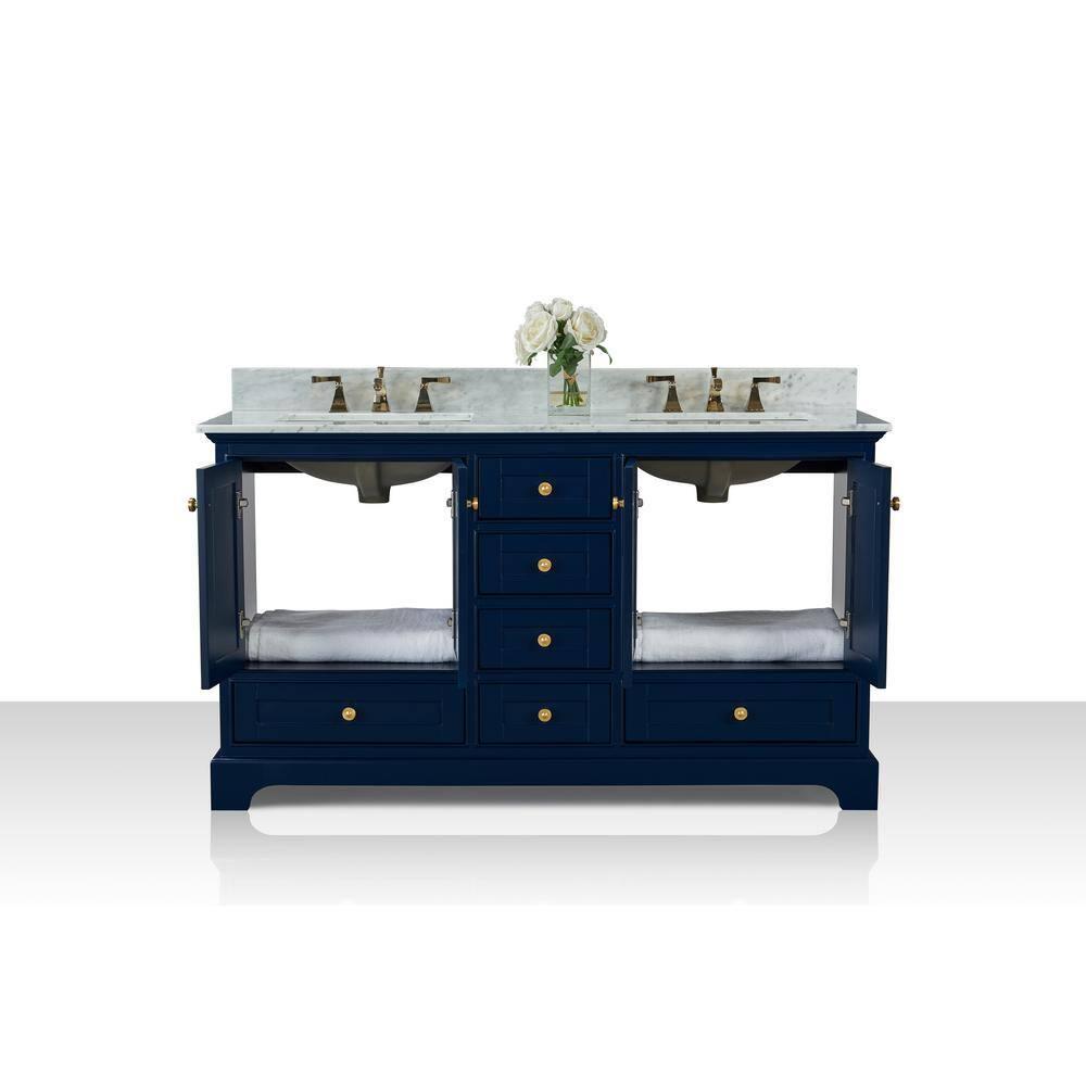 Audrey 60 in. Heritage Blue Double Bath Vanity with Marble Top