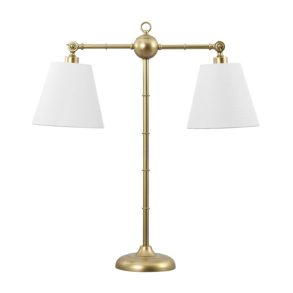 Gold Adjustable Dual White Shade Library Table Lamp