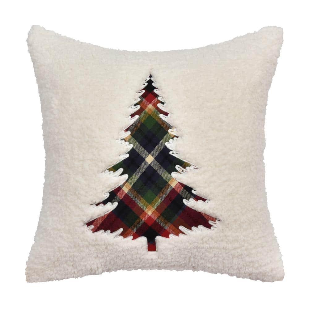 Asher White Plaid 20" Square Embellished Throw Pillow