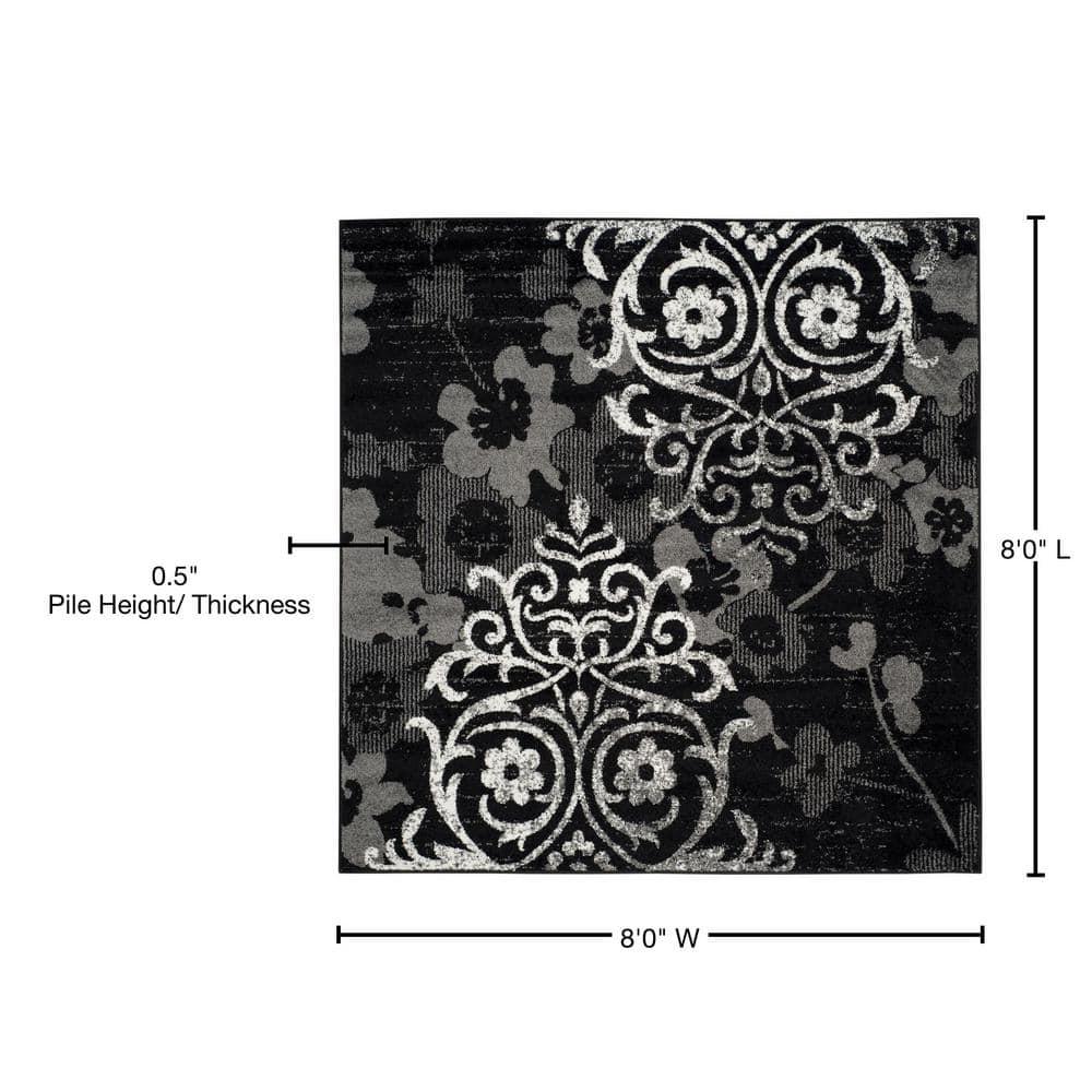 Adirondack ADR114 Machine Made Indoor Area Rug - Black/Silver - 8'x8' - Safavieh