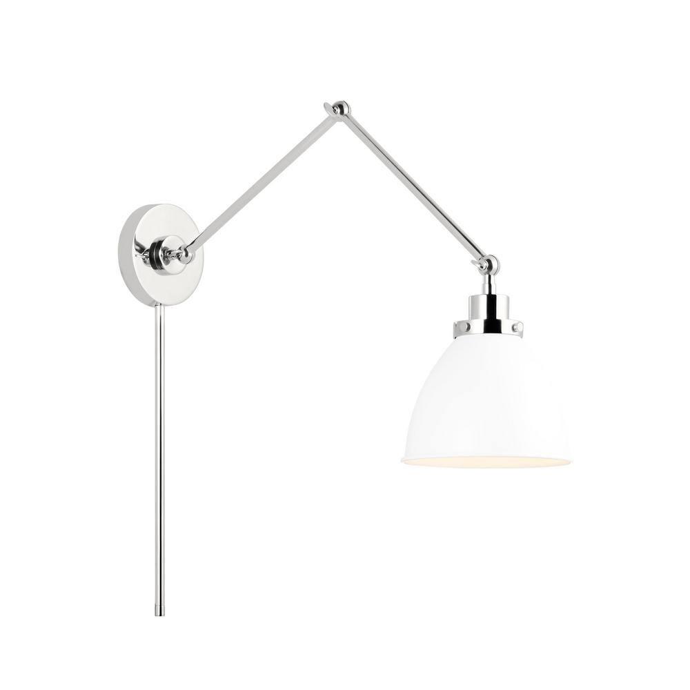 Wellfleet Matte White and Polished Nickel 14" Dimmable Armed Sconce